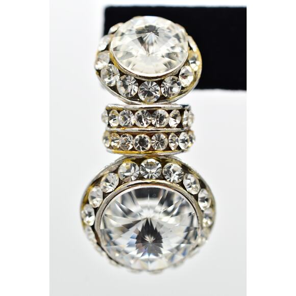 Vintage Crystal Clip On Earrings Rhinestone Drop Shiny Channel Chunky 1980s 9H - Picture 6 of 12